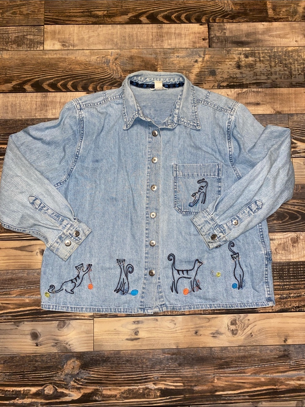 Vintage Christopher & Banks Light Blue Denim with Fun Cat Embroidery